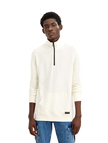 TOM TAILOR Denim Herren Troyer Sweater 1034005, 10338 - Soft Light Beige, XL von TOM TAILOR Denim