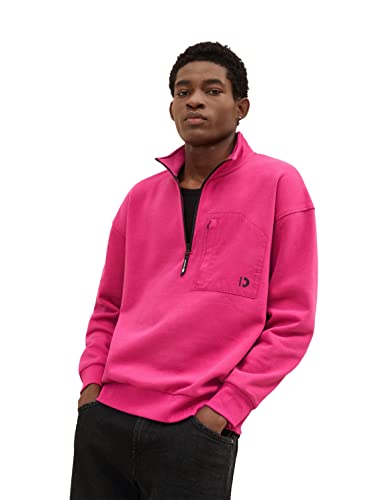 TOM TAILOR Denim Herren Troyer Sweatshirt mit Busttasche 1034818, 30601 - Pure Magenta, L von TOM TAILOR Denim