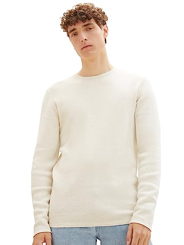 TOM TAILOR Denim Herren 1016090 Crewneck Strickpullover, 26122 - Oat Milk Melange, L EU von TOM TAILOR Denim