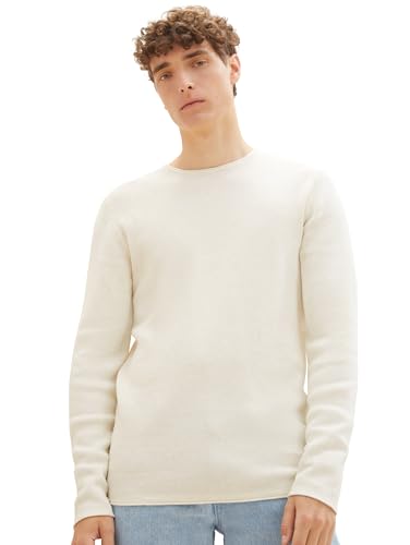 TOM TAILOR Denim Herren 1016090 Crewneck Strickpullover, 26122 - Oat Milk Melange, M EU von TOM TAILOR Denim