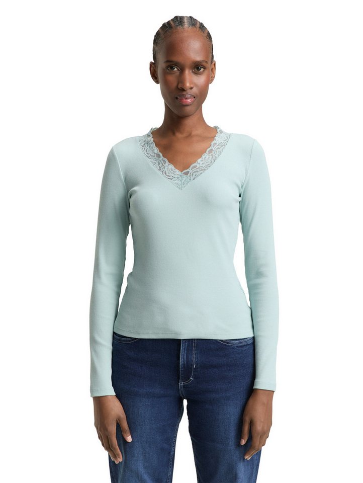 TOM TAILOR Denim Langarmshirt V-Ausschnitt mit Spitze von TOM TAILOR Denim