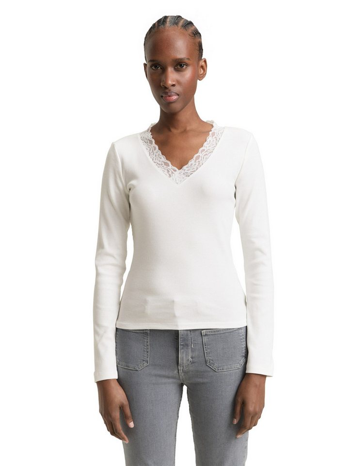 TOM TAILOR Denim Langarmshirt V-Ausschnitt mit Spitze von TOM TAILOR Denim