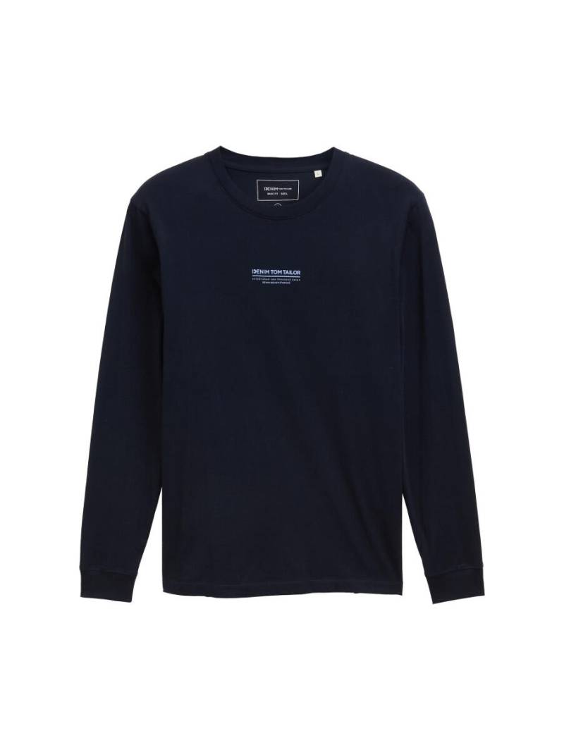 TOM TAILOR Denim - Langarmshirt mit Text-Print blau - Gr. - M von TOM TAILOR Denim