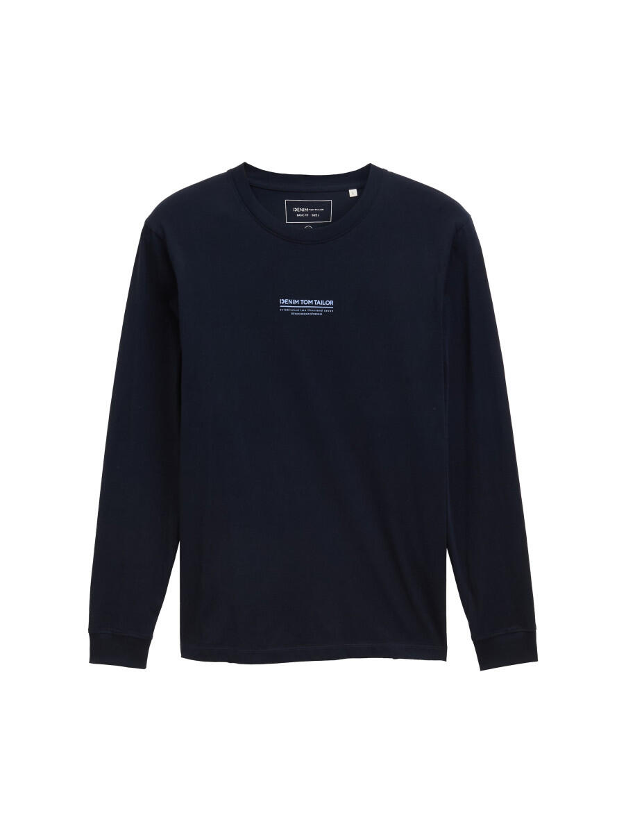 TOM TAILOR Denim - Langarmshirt mit Text-Print blau - Gr. - S von TOM TAILOR Denim
