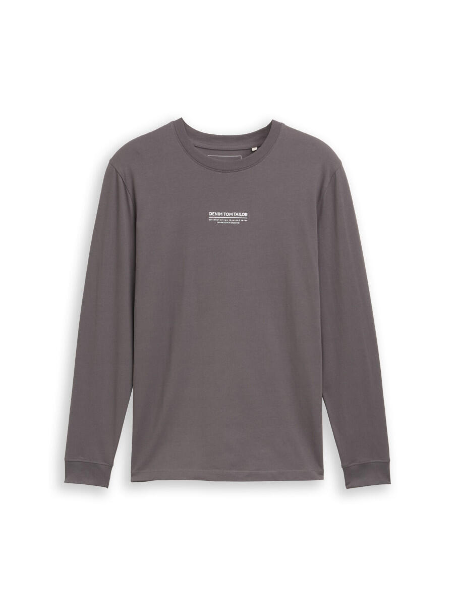 TOM TAILOR Denim - Langarmshirt mit Text-Print grau - Gr. - S von TOM TAILOR Denim