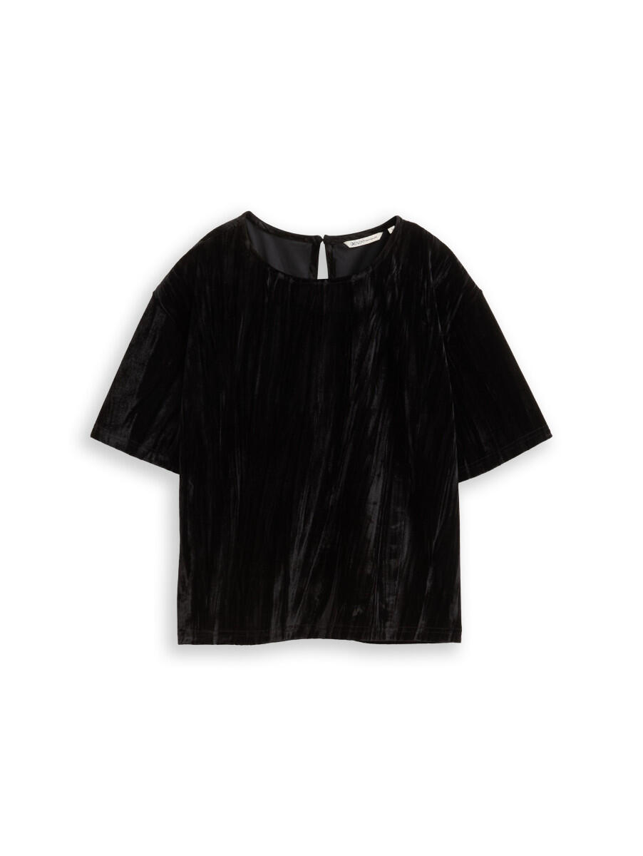 TOM TAILOR Denim - Loose Fit T-Shirt aus Samt schwarz - Gr. - S von TOM TAILOR Denim
