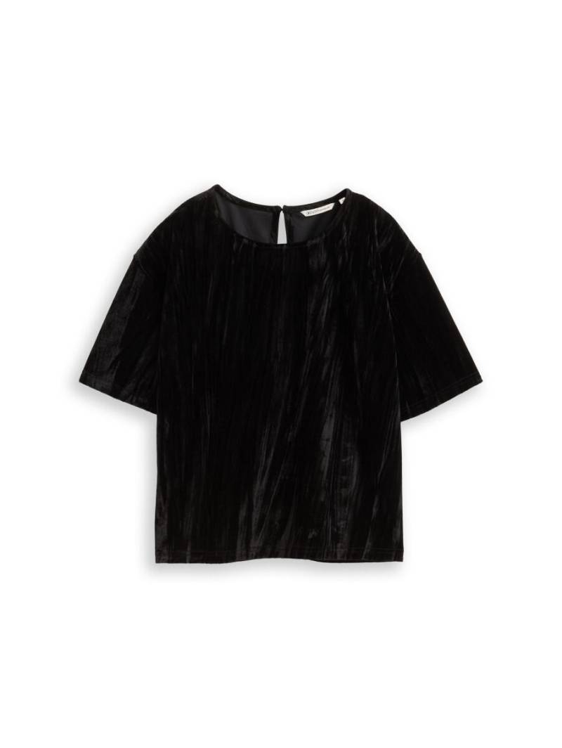 TOM TAILOR Denim - Loose Fit T-Shirt aus Samt schwarz - Gr. - S von TOM TAILOR Denim