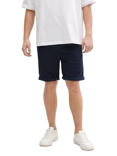 TOM TAILOR Denim Regular Fit Chino Shorts mit Gürtel, Grey White mini Houndstooth, XL von TOM TAILOR Denim