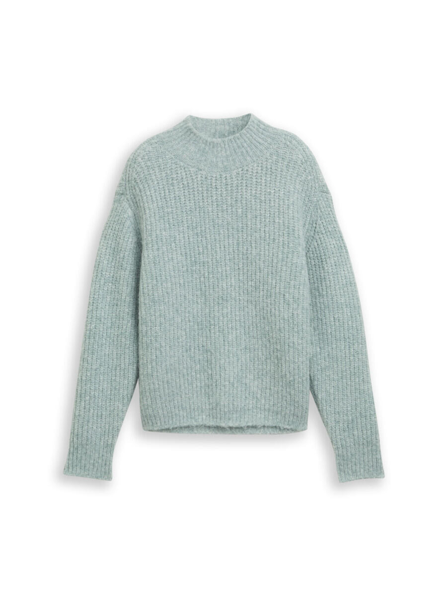 TOM TAILOR Denim - Relaxed Fit Strickpullover mit Stehkragen blau - Gr. - S von TOM TAILOR Denim