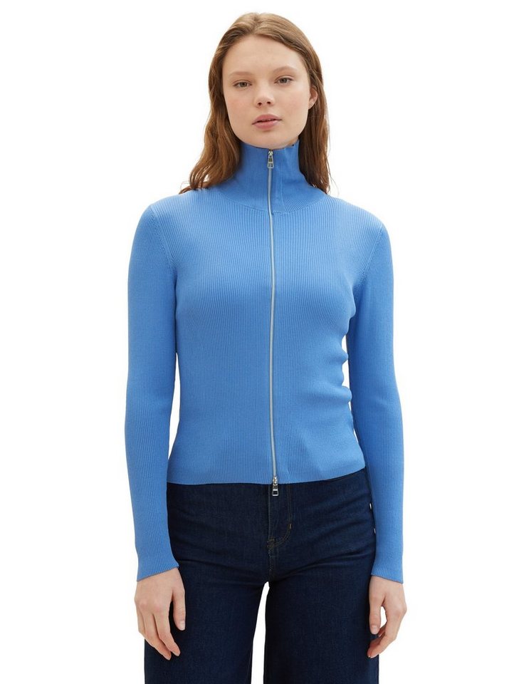 TOM TAILOR Denim Strickjacke in Ripp-Optik und mit 2-Wege-Reißverschluss von TOM TAILOR Denim