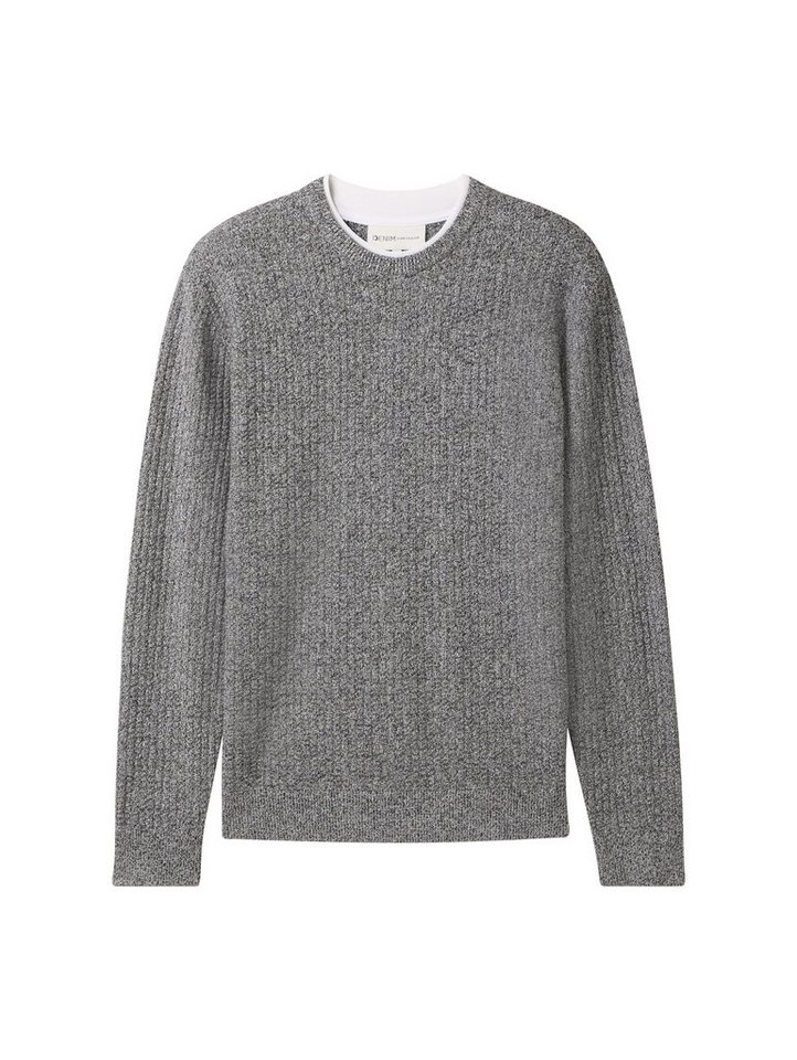 TOM TAILOR Denim Strickpullover Langarmshirt mit Rippstruktur - Regular Fit von TOM TAILOR Denim