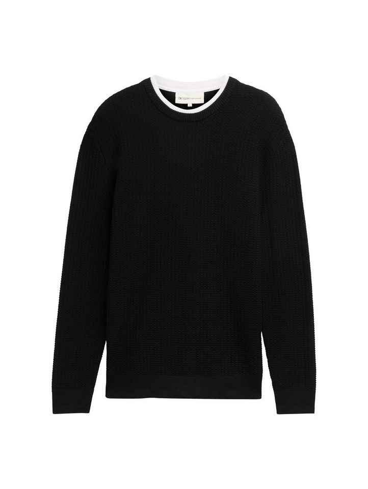 TOM TAILOR Denim Strickpullover Langarmshirt mit Rippstruktur - Regular Fit von TOM TAILOR Denim