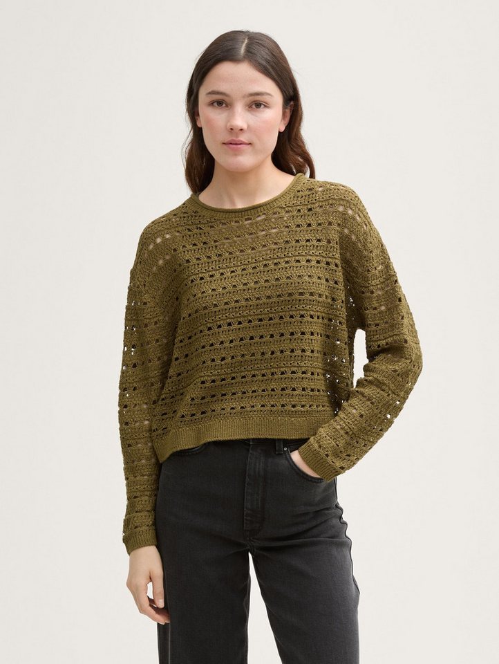 TOM TAILOR Denim Strickpullover Relaxed Fit Strickpullover mit Lochmuster Relaxed Fit Strickpullover mit Lochmuster von TOM TAILOR Denim