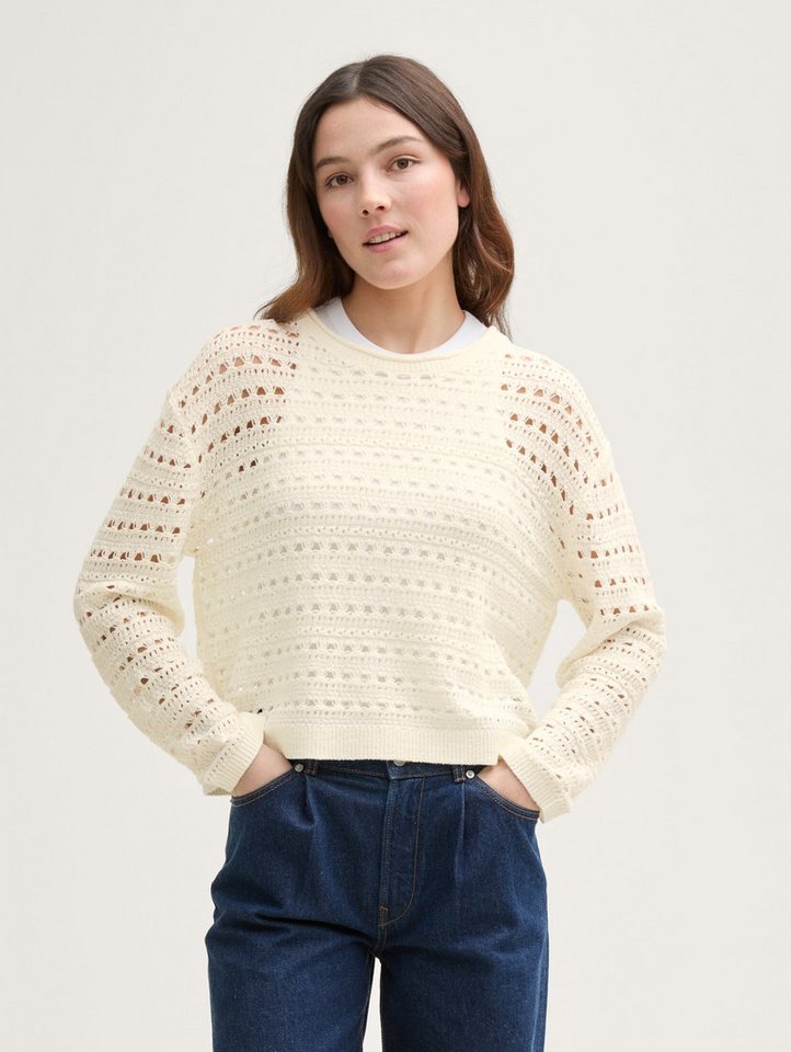 TOM TAILOR Denim Strickpullover Relaxed Fit Strickpullover mit Lochmuster Relaxed Fit Strickpullover mit Lochmuster von TOM TAILOR Denim