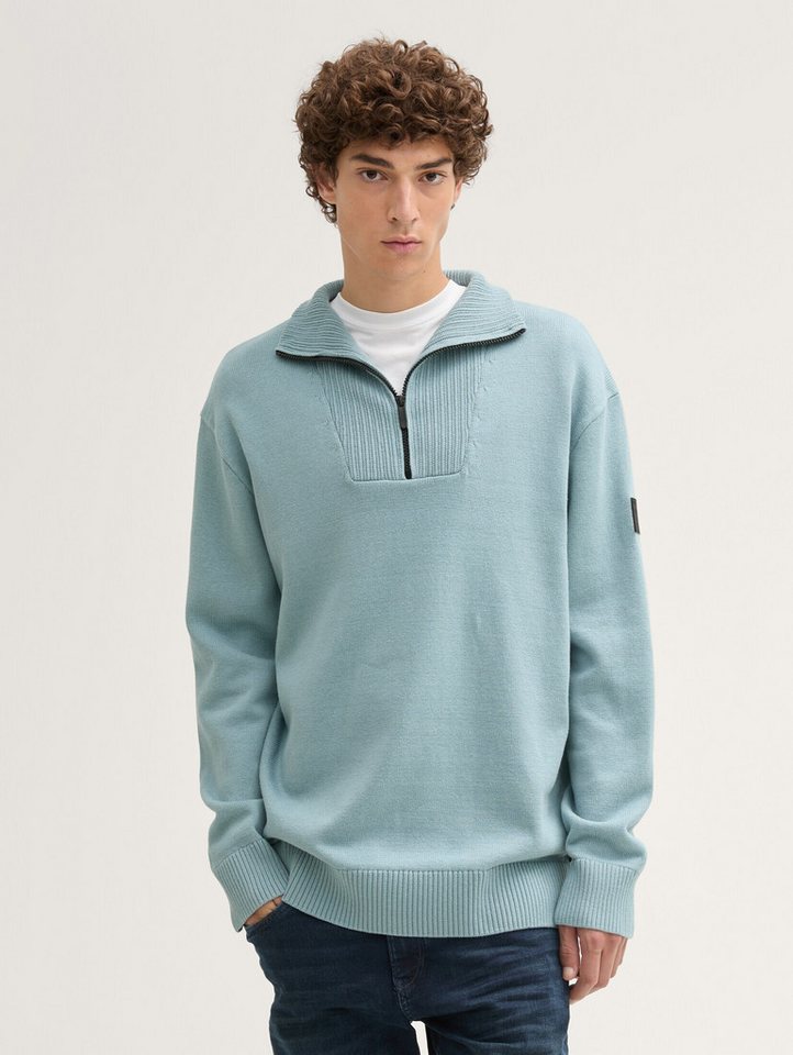 TOM TAILOR Denim Strickpullover Relaxed Troyer Strickpullover mit Logo Badge von TOM TAILOR Denim