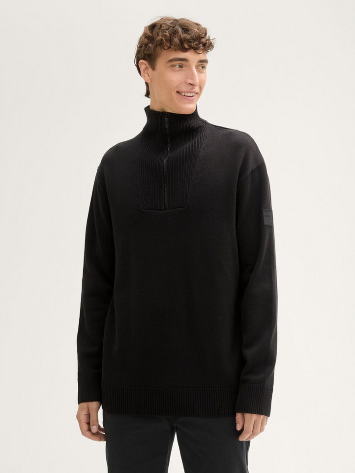 TOM TAILOR Denim Strickpullover Relaxed Troyer Strickpullover mit Logo Badge von TOM TAILOR Denim