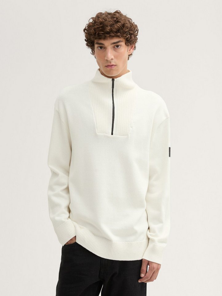TOM TAILOR Denim Strickpullover Relaxed Troyer Strickpullover mit Logo Badge von TOM TAILOR Denim