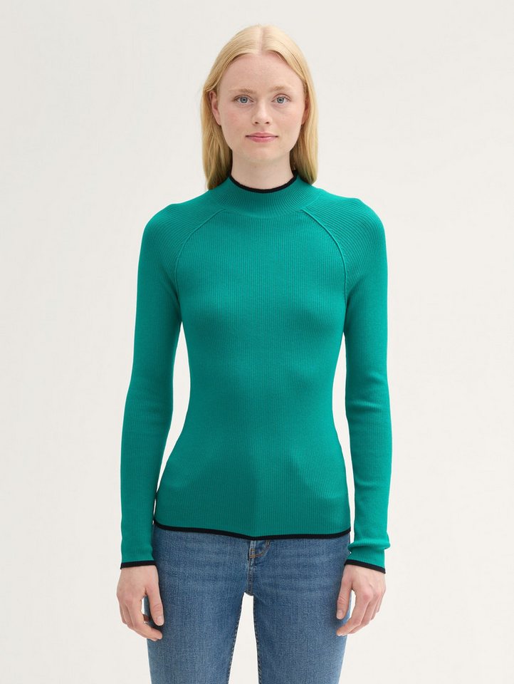 TOM TAILOR Denim Strickpullover Tight Fit Ripp Pullover mit Stehkragen Tight Fit Ripp Pullover mit Stehkragen von TOM TAILOR Denim