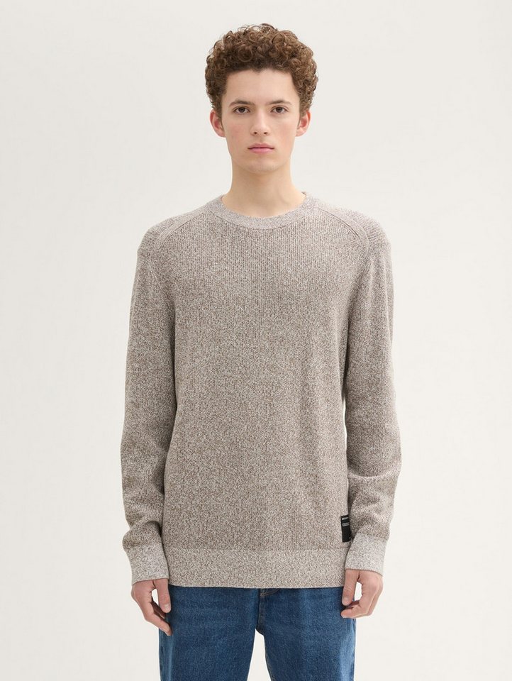 TOM TAILOR Denim Strickpullover Strickpullover in Melange Optik mit Logo Badge von TOM TAILOR Denim
