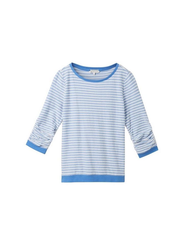 TOM TAILOR Denim T-Shirt striped jacquard sweatshirt, midblue white structure stripe von TOM TAILOR Denim