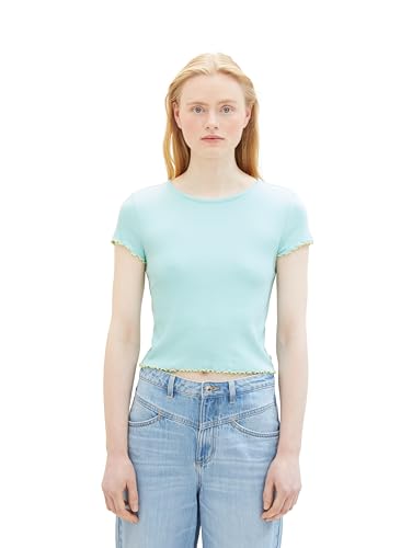 Tom Tailor Denim Damen Basic Cropped Top mit Ripp, 13117 - Pastel Turquoise, XXL von TOM TAILOR Denim