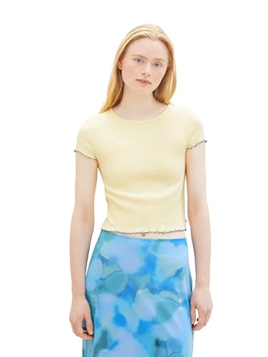Tom Tailor Denim Damen Basic Cropped Top mit Ripp, 34585 - Light Yellow, XXL von TOM TAILOR Denim
