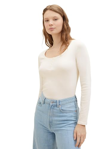 Tom Tailor Denim Damen Basic Henley Langarmshirt, 10348 - Gardenia White, XL von TOM TAILOR Denim