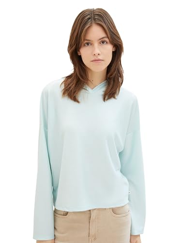 Tom Tailor Denim Damen Basic Langarmshirt mit Kapuze, 34743 - Small Mint White Stripe, XXL von TOM TAILOR Denim