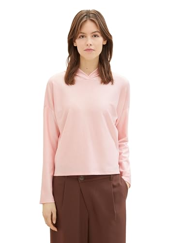 Tom Tailor Denim Damen Basic Langarmshirt mit Kapuze, 35266 - Small Rose White Stripe, XL von TOM TAILOR Denim