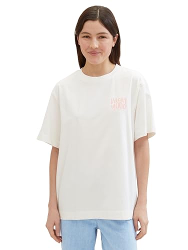 Tom Tailor Denim Damen Basic Oversized T-Shirt mit Schriftzug, 10348 - Gardenia White, L von TOM TAILOR Denim