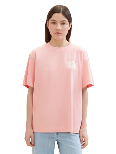 Tom Tailor Denim Damen Basic Oversized T-Shirt mit Schriftzug, 21171 - Crystal Pink, L von TOM TAILOR Denim