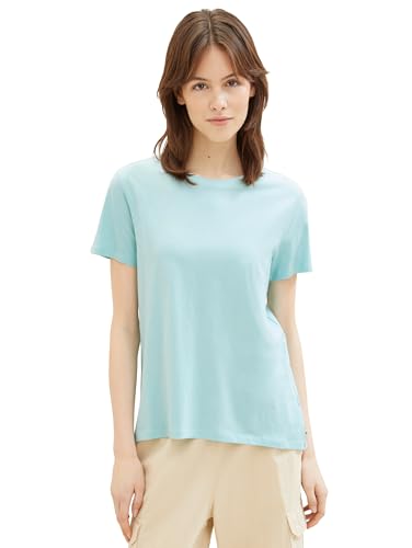 TOM TAILOR Denim Damen Basic T-Shirt mit Rundhalsausschnitt, pastel turquoise, M von TOM TAILOR Denim