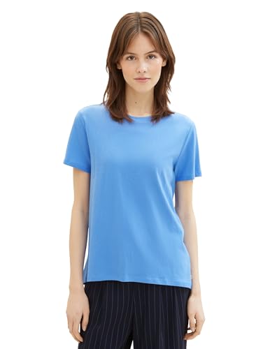 TOM TAILOR Denim Damen Basic T-Shirt mit Rundhalsausschnitt, sicilian blue, XXL von TOM TAILOR Denim