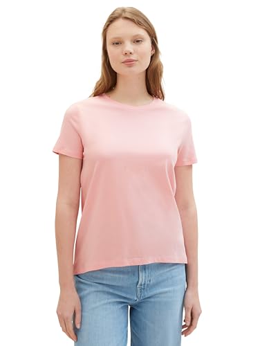 TOM TAILOR Denim Damen Basic T-Shirt mit Rundhalsausschnitt, crystal pink, M von TOM TAILOR Denim