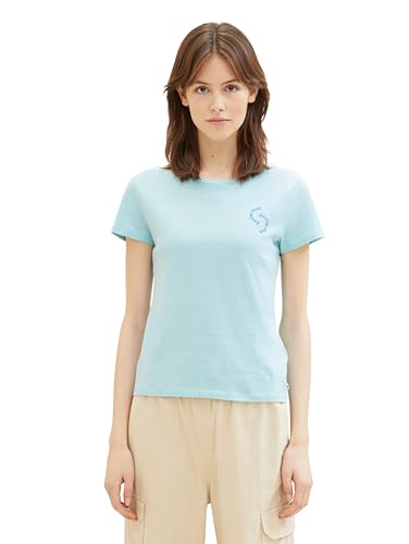 Tom Tailor Denim Damen Basic T-Shirt mit Schriftzug, 13117 - Pastel Turquoise, S von TOM TAILOR Denim