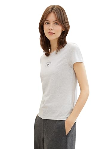 Tom Tailor Denim Damen Basic T-Shirt mit Schriftzug, 34890 - Beige Grey Melange, M von TOM TAILOR Denim