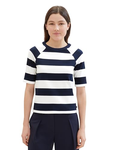 Tom Tailor Denim Damen Basic T-Shirt mit Streifen, 34669 - Navy White Block Stripe, S von TOM TAILOR Denim