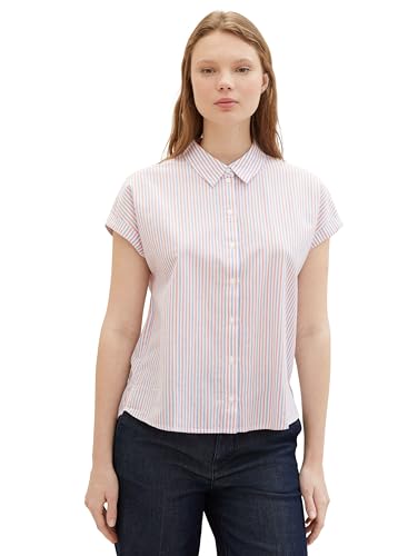 Tom Tailor Denim Damen Bluse mit Streifen, 34879 - Blue Red White Vertical Stripe, XXL von TOM TAILOR Denim