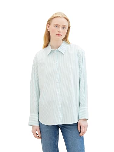 Tom Tailor Denim Damen Loose Fit Basic Hemdbluse mit Streifen, 34677 - Mint White Stripe, XS von TOM TAILOR Denim