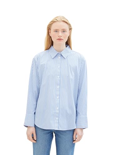 Tom Tailor Denim Damen Loose Fit Basic Hemdbluse mit Streifen, 34878 - Blue White Strripe, XL von TOM TAILOR Denim