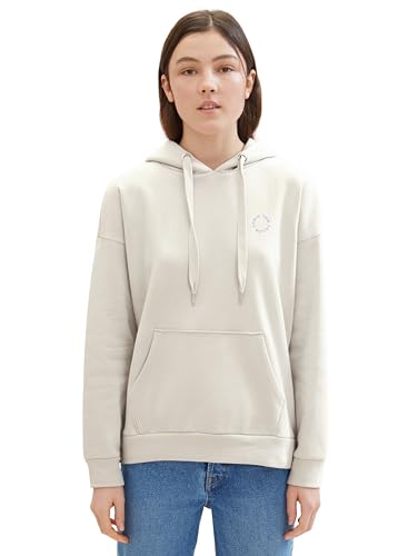 Tom Tailor Denim Damen Loose Fit Hoodie mit Print, 10479 - Beige Grey, L von TOM TAILOR Denim