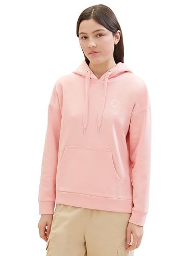 Tom Tailor Denim Damen Loose Fit Hoodie mit Print, 21171 - Crystal Pink, L von TOM TAILOR Denim