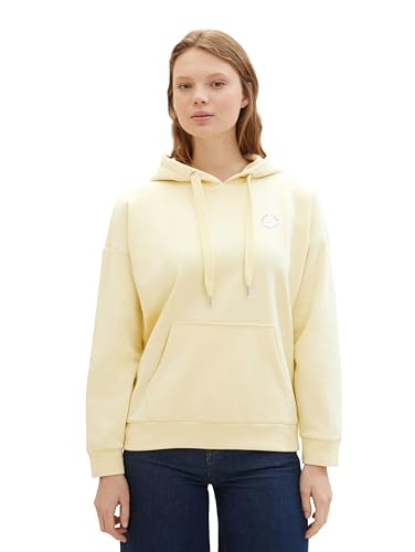 Tom Tailor Denim Damen Loose Fit Hoodie mit Print, 34585 - Light Yellow, L von TOM TAILOR Denim