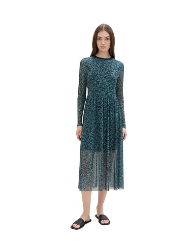 Tom Tailor Denim Damen Mesh Kleid mit Muster, 36310 - Navy Mint Flower Print, XXL von TOM TAILOR Denim