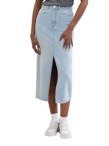 Tom Tailor Denim Damen Midi-Jeansrock mit Schlitz, 10118 - Used Light Stone Blue Denim, L von TOM TAILOR Denim