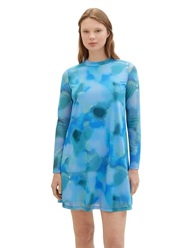 Tom Tailor Denim Damen Mini Mesh-Kleid mit Muster, 34598 - Blue Mint Watercolor Print, XXL von TOM TAILOR Denim