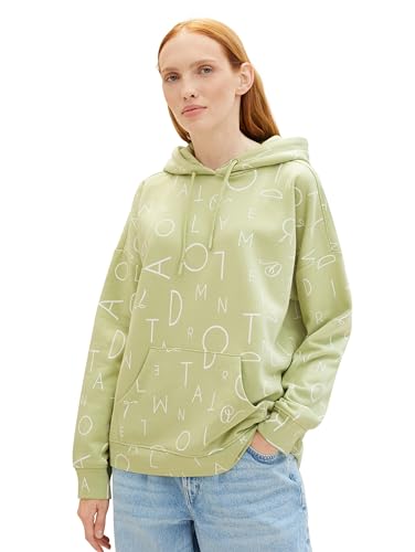 Tom Tailor Denim Damen Oversize Hoodie mit Buchstaben Allover-Print, 35152 - Green White Letter Print, M von TOM TAILOR Denim