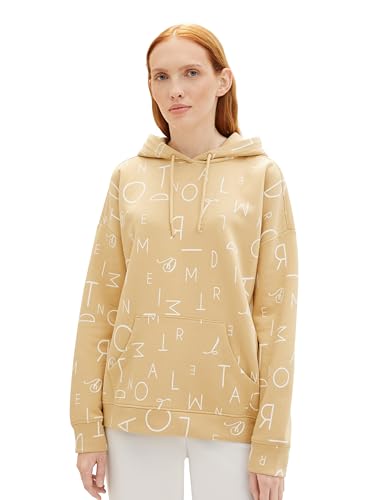 Tom Tailor Denim Damen Oversize Hoodie mit Buchstaben Allover-Print, 35153 - Beige White Letter Print, M von TOM TAILOR Denim