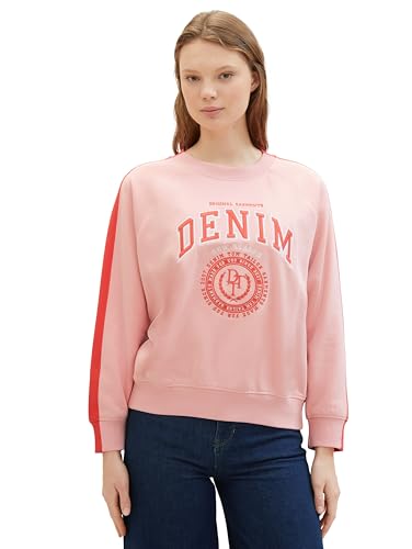 Tom Tailor Denim Damen Oversized College Sweatshirt mit Print, 21171 - Crystal Pink, L von TOM TAILOR Denim