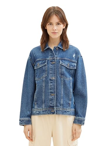 Tom Tailor Denim Damen Oversized Fit Jeansjacke, 10119 - Used Mid Stone Blue Denim, L von TOM TAILOR Denim